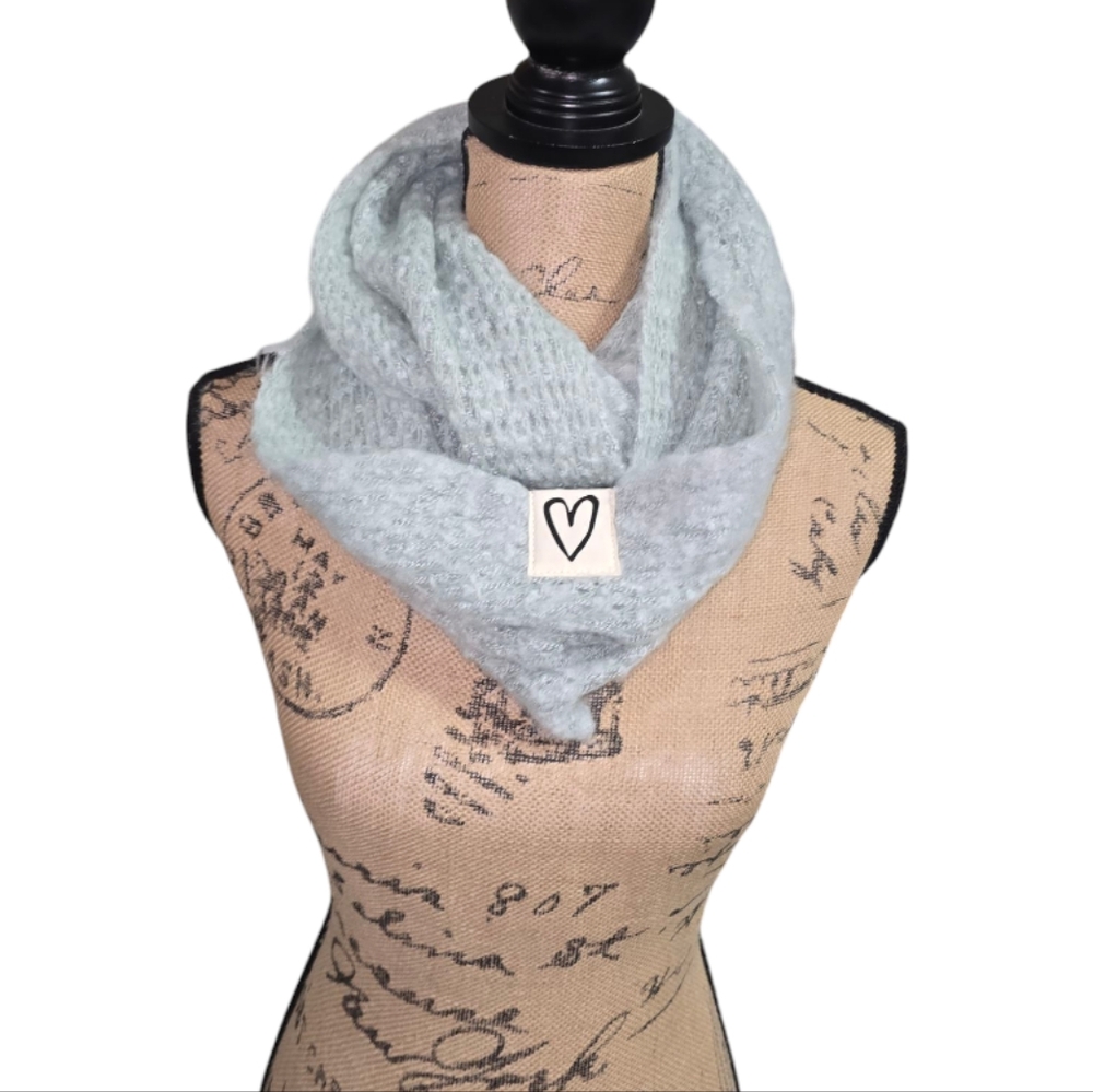Rae Dun Gray Knit Crocheted Infinity Scarf